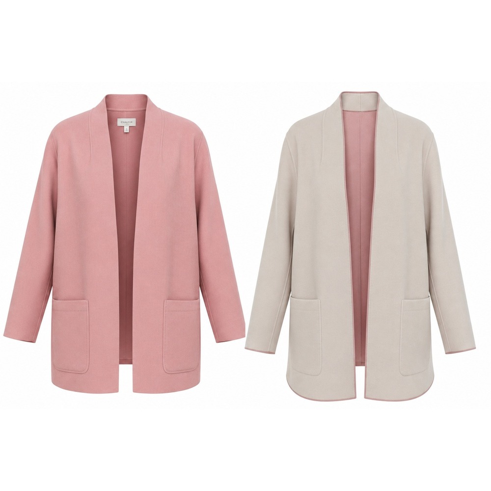 Chico's Reversible Jacket Womens 3 Pink Beige‎ NWT Wool Blend Open Front Jacket